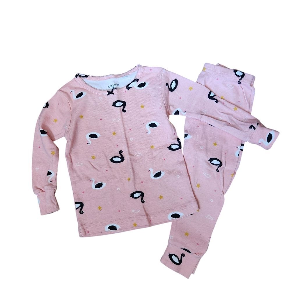 Carter's Girl's Cotton Long Sleeve Swan Pajamas Size 18 months Pink Black White